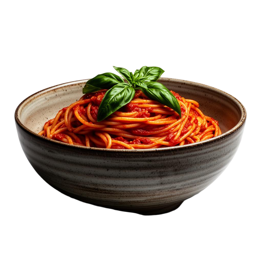 Spaghetti al pomodoro in einer rustikalen Schüssel